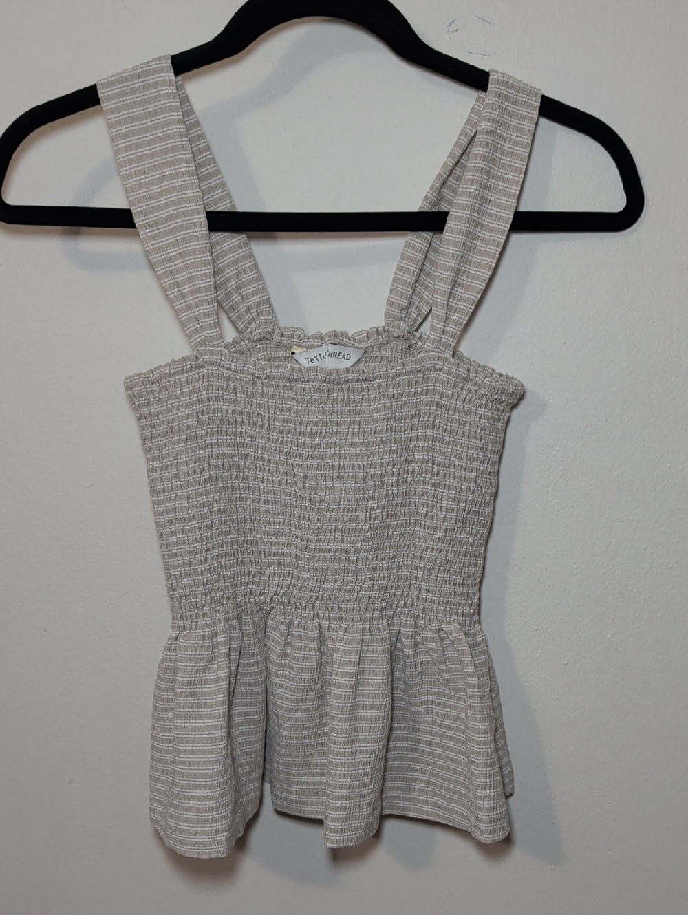 Madewell Texture & Thread Smocked Peplum Tank Top in Light Taupe Women's Size XS
